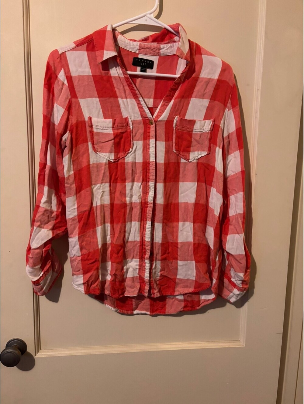 Tinsel Red and White Checkered Button-Up Shirt Size S